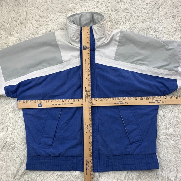 Vintage JC Penney Fox Collection Jacket Medium Blue Full Zip Hooded Colorblock - Picture 8 of 16